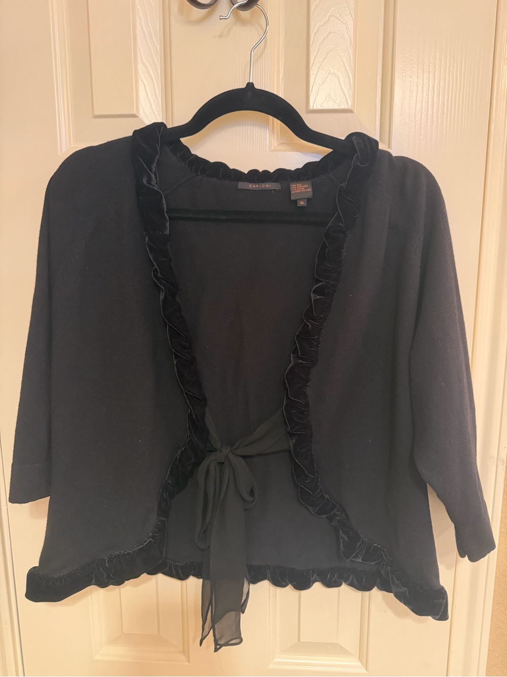 Darjoni Black Ruffled Tie-Front Cardigan Sweater
